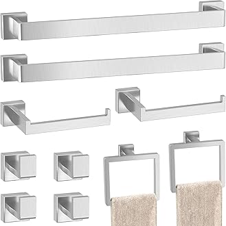 10-Pieces Brushed Nickel Bathroom Accessories Set, Stainless Steel Bathroom Hardware Set, Towel Racks for Bathroom Wall Mounted 24 Inch Bath Towel Bar Set.