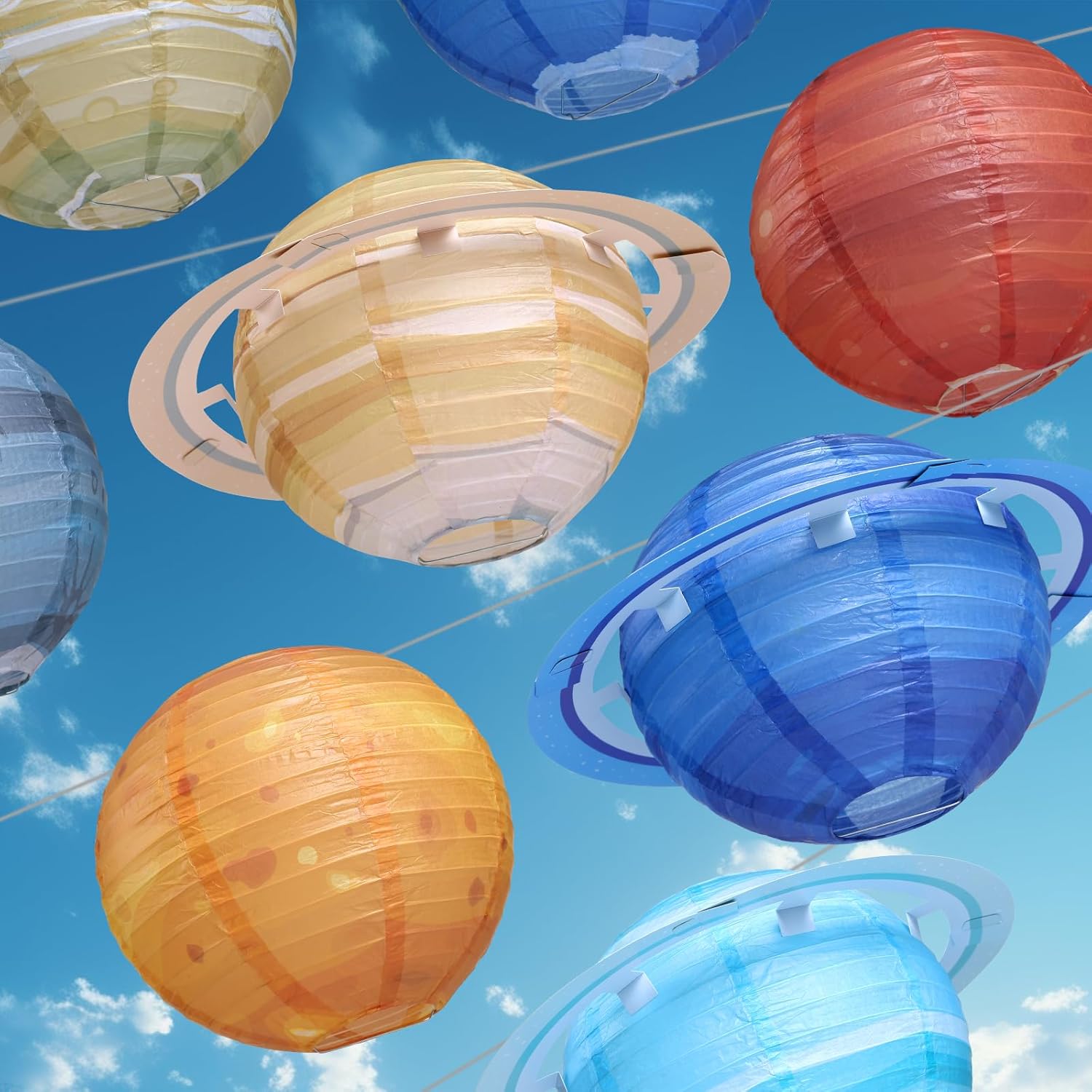8 pcs Planet Paper Lanterns,10 inch Outer Space Party Decorations, Solar System Hanging Paper Lanterns for Kids Birthday Baby Shower Science Classroom Home Decor