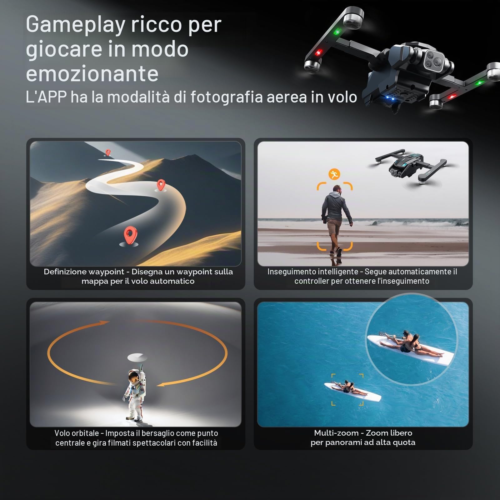 OBEST Drone GPS con Telecamera 4k HD per Adulti,5G Wifi FPV Pieghevole RC Quadcopter con Motore Brushless,Ritorno Automatico A Casa, Seguire,Evitamento Degli Ostacoli A 360°,Volo Orbitale Droni Profe