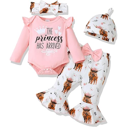 Newborn Baby Girl Clothes Infant Outfits Clothing Ruffle Romper Bell Bottoms Flared Pants Outfit Sets for Baby Girls