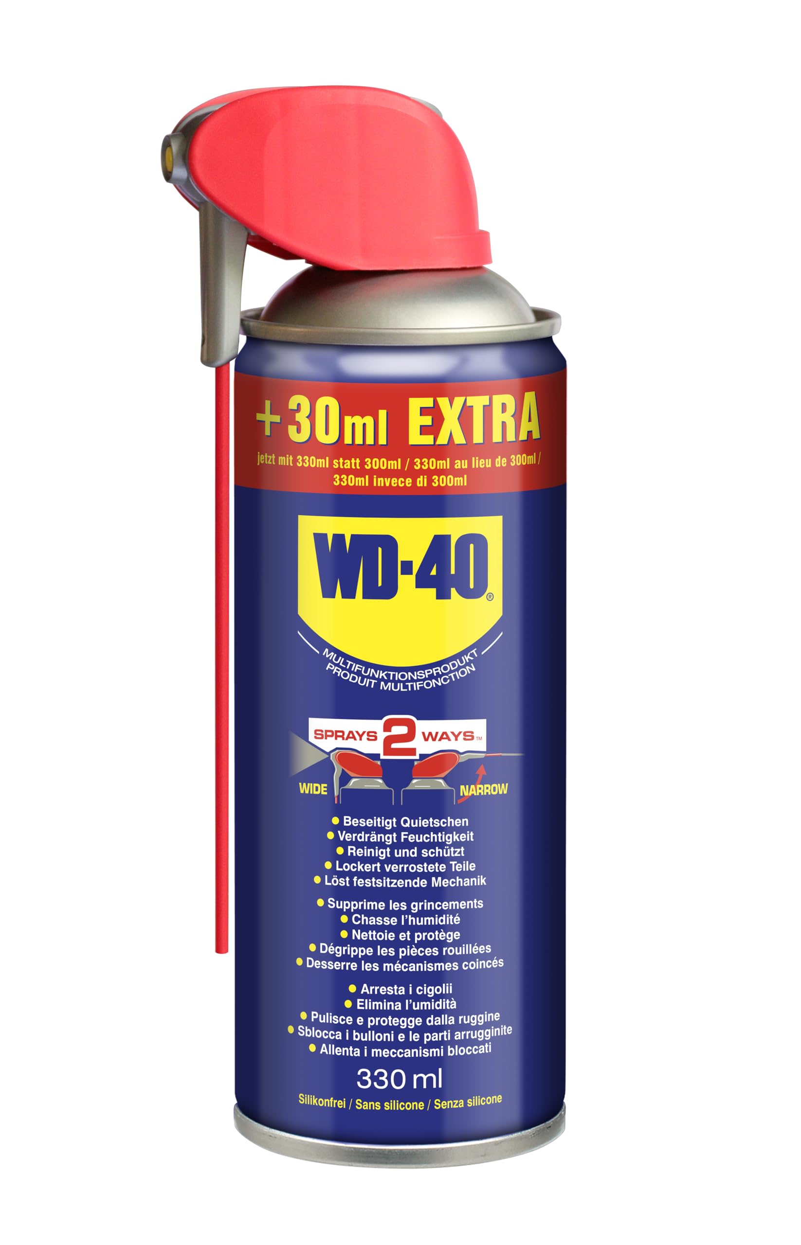 WD-40 Multifunktionsprodukt Smart Straw 330ml – Präzise Anwendung mit klappbarem Sprührohr, löst festsitzende Mechaniken & Rost, beseitigt Quietschen, verdrängt Feuchtigkeit, schützt & reinigt