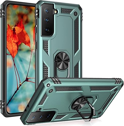 ADDIT Funda S21 Fe, compatible con Samsung Galaxy S21 Fe, con anillo de soporte, soporte ajustable, grado militar, protección resistente, a prueba