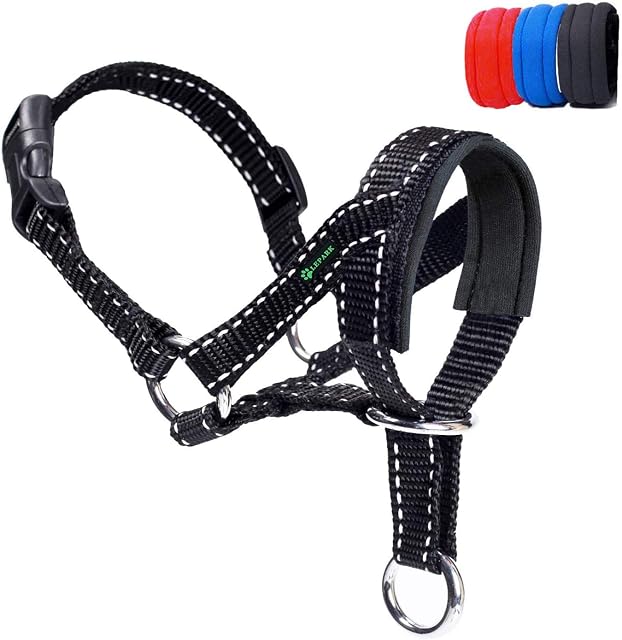 ILEPARK Dog Head Collar with Reflective Strap, Head Halter Collar for Dogs, Adjustable and Easily Control, for Small Medium and Large Dogs. (S,Black)