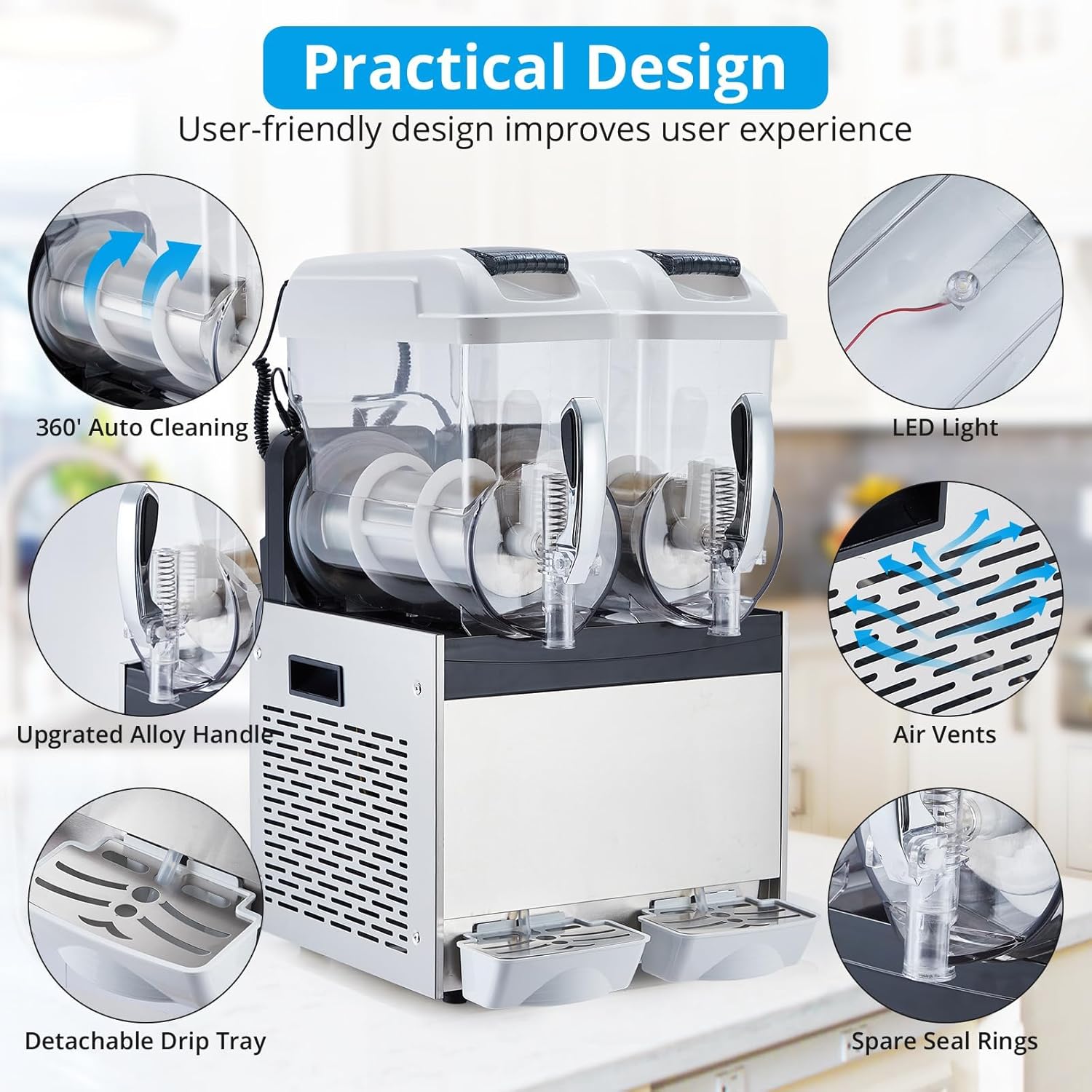 Commercial Slushy Machine Frozen Drink Machine, Double Tank 12l 700w Stainless Steel, Margarita Wine Slush Smoothies Maker for Restaurant Bar Party