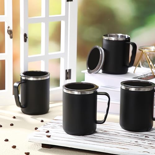 Miniatura 4 de 10 tazas de viaje de café reutilizables con aislamiento al vacío con tapa y asa, taza aislada de 17 onzas, taza de acero inoxidable de doble pared
