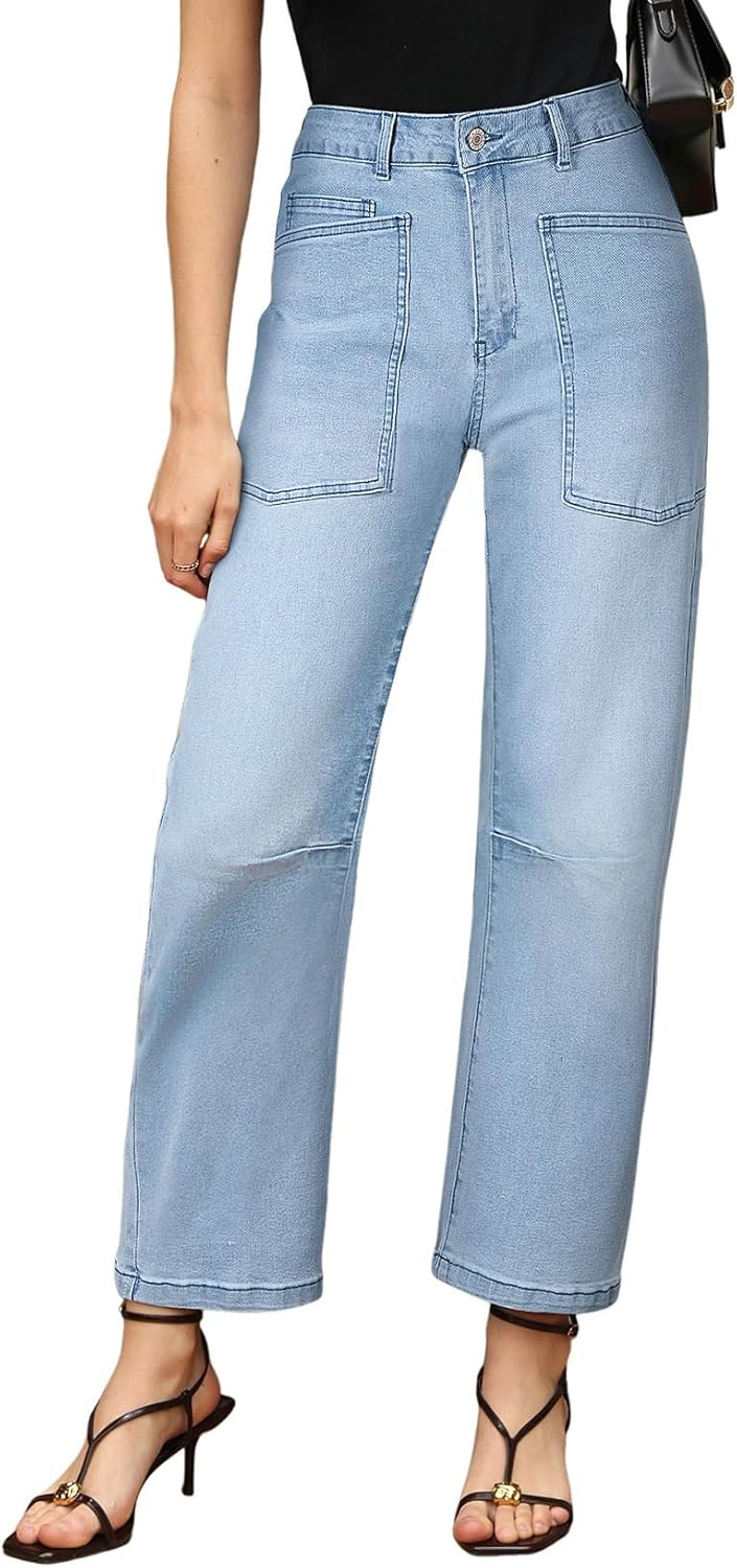 EVALESS Womens Baggy Barrel Jeans High Waisted Wide Leg Boyfriend Denim Ankle Pants - Image 2