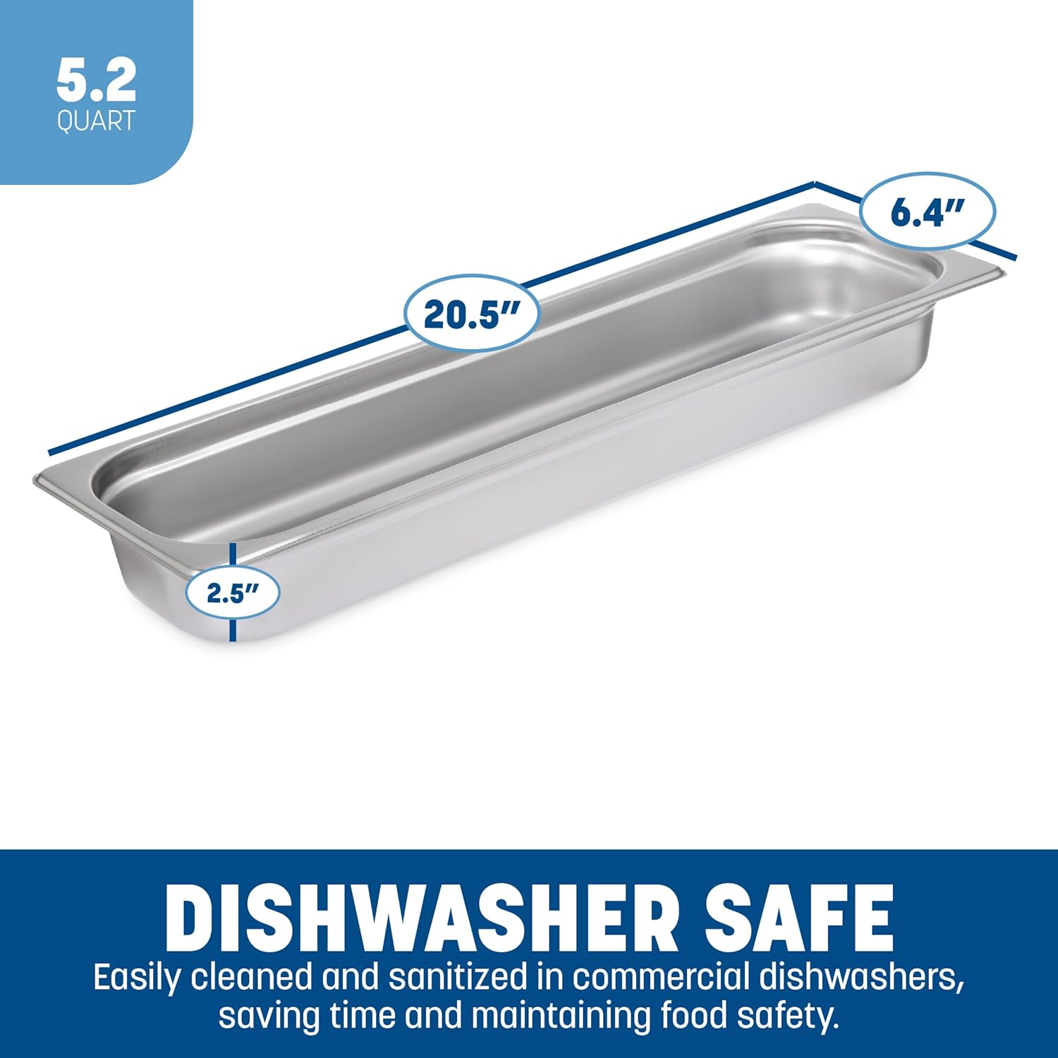 Carlisle FoodService Products Durapan Long Steam Table Pan for Catering, Hotel, and Restaurants, Stainless Steel, 1/2 Size 2.5 Inches Deep, Silver, (Pack of 6)
