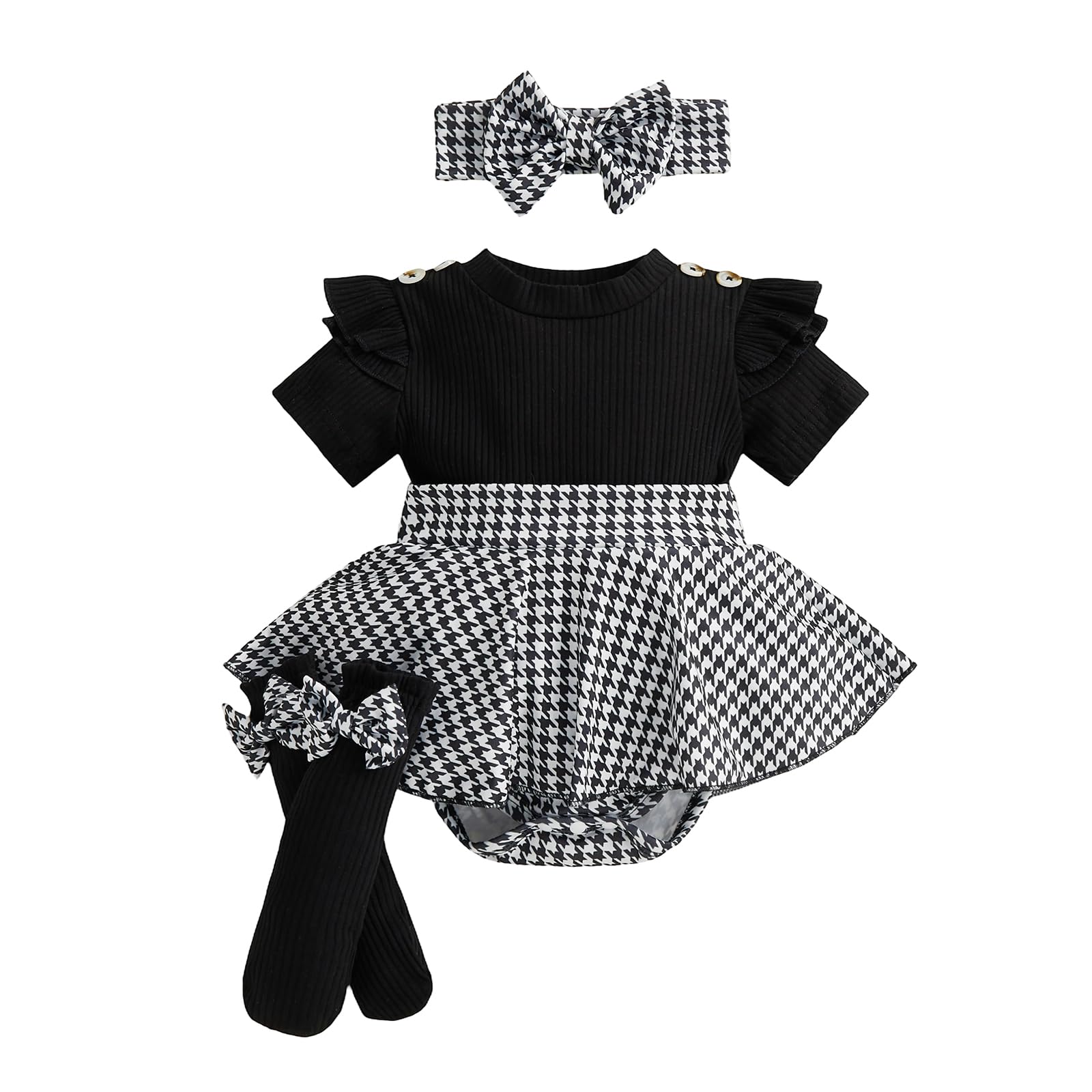 Giraropa Newborn Baby Girl Clothes Smocked Bubble Romper Dress + Socks + Headband Cute Spring Summer Baby Girl Clothes