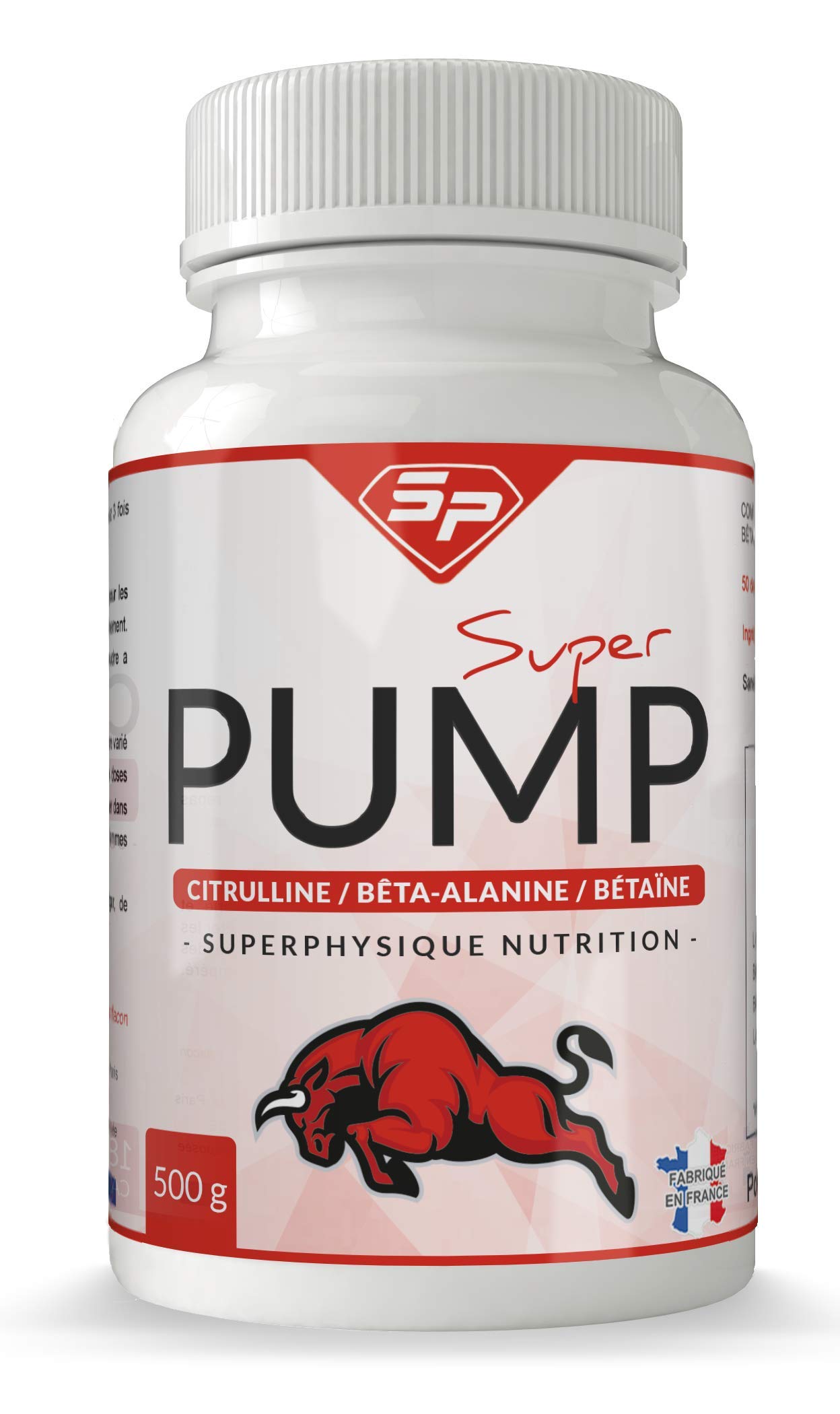 Super PUMP – L-Citrulline (4,5g), L-Arginine AAKG et Bêta-Alanine – 500 g (50 Doses) – Booster Pre-Workout Sans Caféine – Performance et Congestion – Fabriqué en France