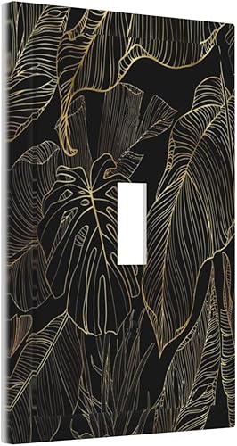 Cubierta de interruptor de luz de palanca de hojas tropicales negras y doradas, hoja de palmera, decoración de 1 cuadrilla, placa frontal eléctrica Cubierta de interruptor de luz de palanca de hojas tropicales negras y doradas, hoja de palmera, decoración de 1 cuadrilla, placa frontal eléctrica