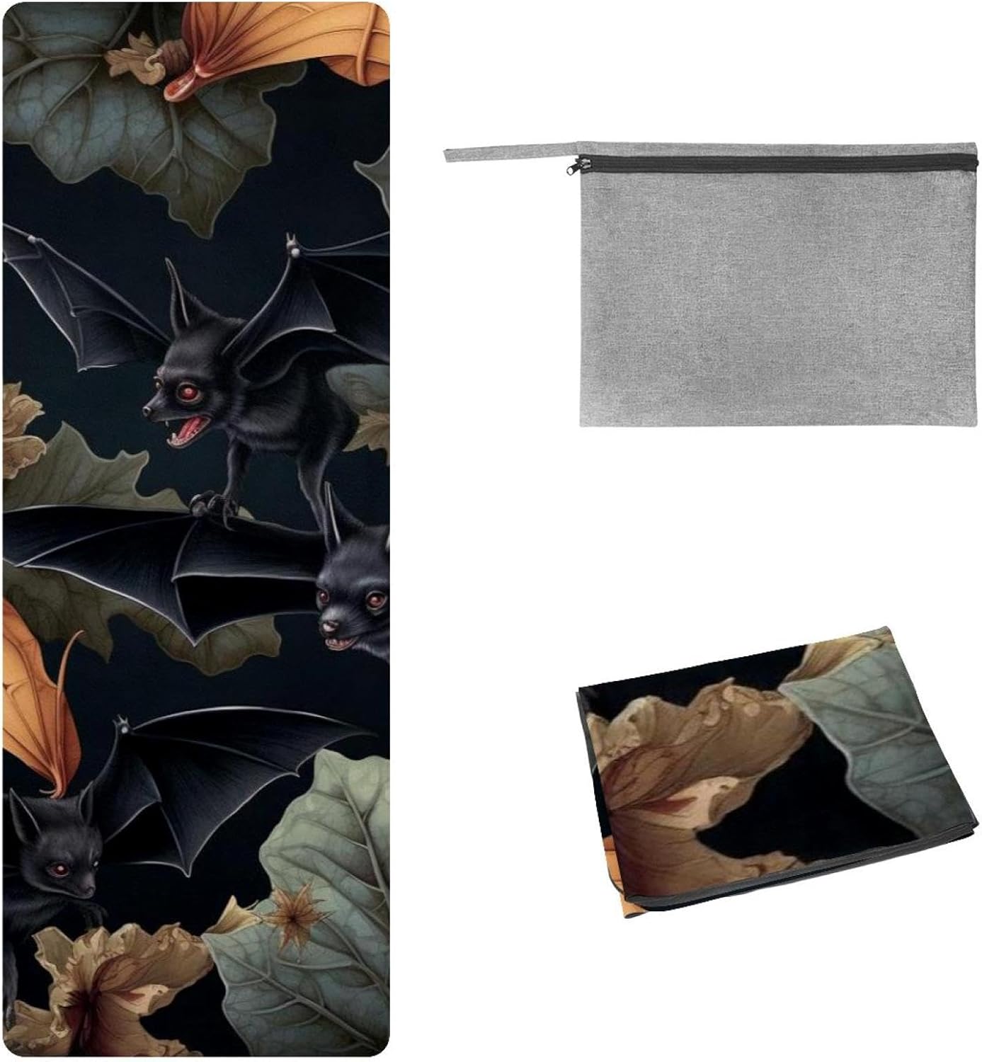 Yoga Towel, Bat Pattern Non Slip Sweat Absorbent Hot Yoga Mat Towel for Hot Yoga, Pilates and Fitness - 72.8" x 26.8"