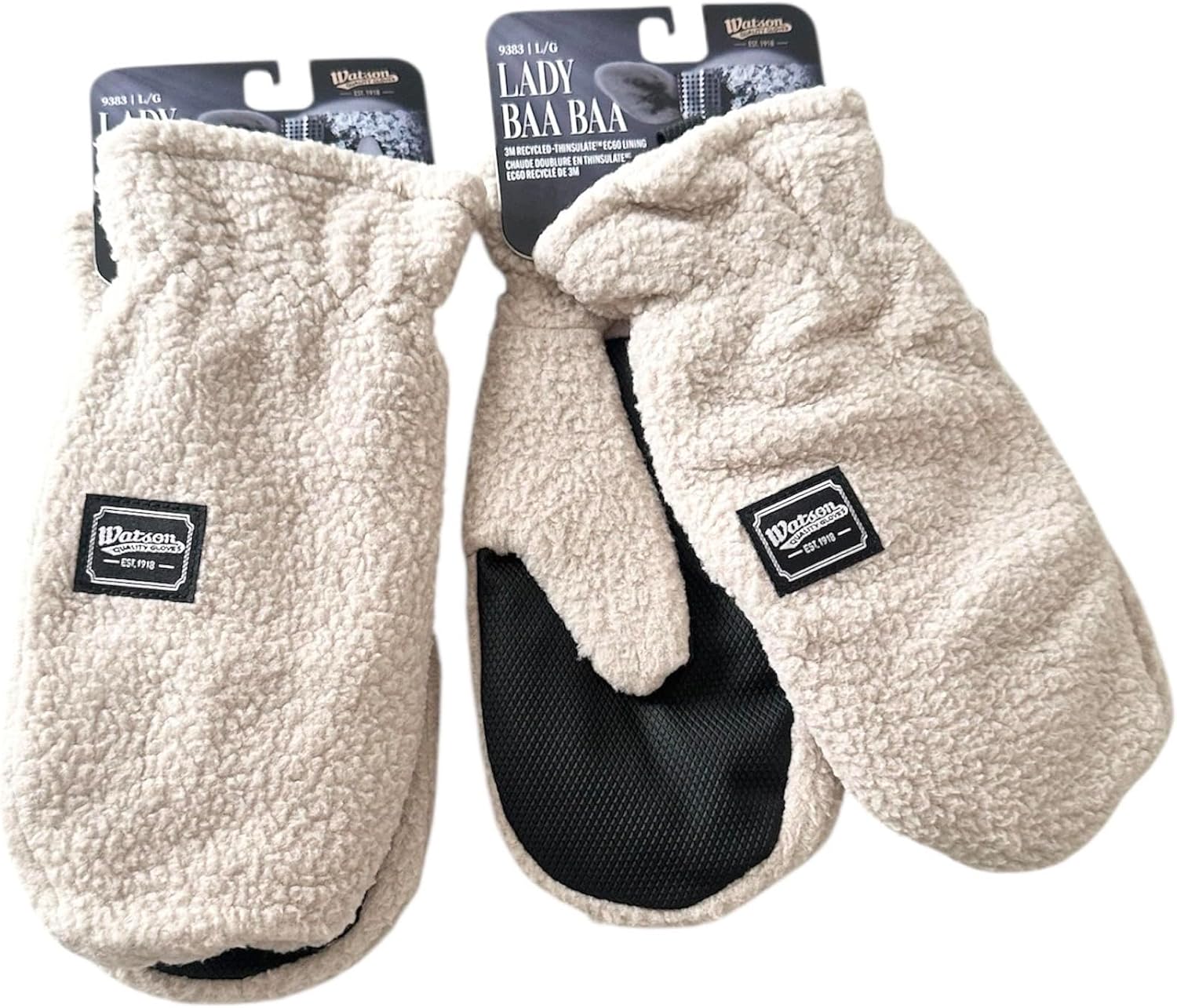 Watson Gloves Lady Baa Baa Cozy Winter Mitt - Sustainable Fuzzy Fleece Sherpa Shell, Warm Eco-Lining, Touchscreen, Snug-Fit, Large (2-pack)