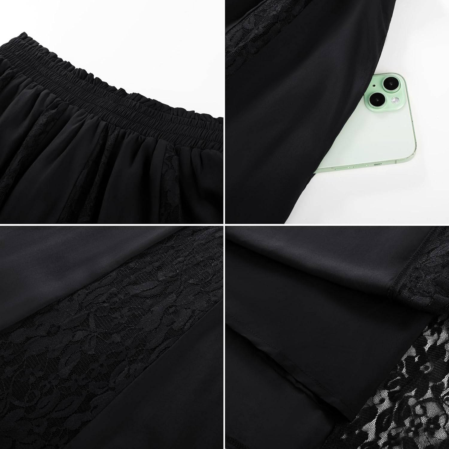 Scarlet Darkness Maxi Skirt for Women Boho Lace Flowy Long Renaissance Skirts with Pockets - Image 6