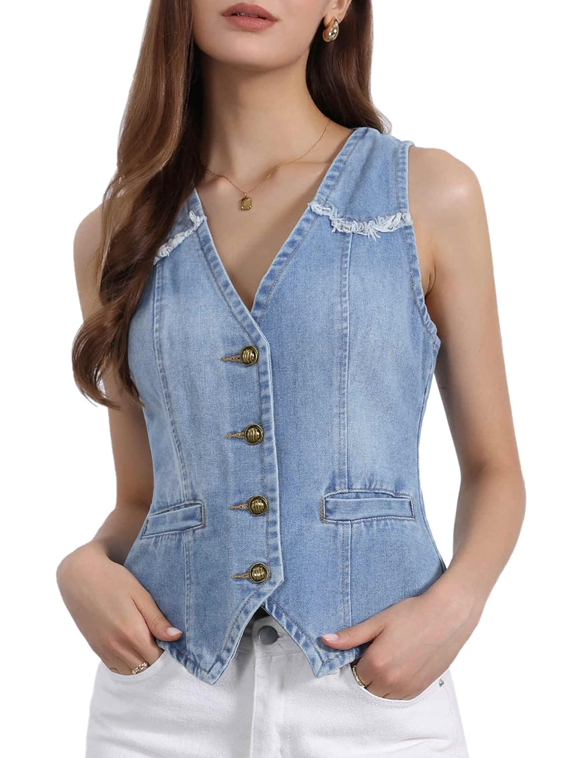 Allegra K Denim Vest for Women's Sleeveless V Neck Washed Distressed Jean Jacket - Review, Price and Buying Guide