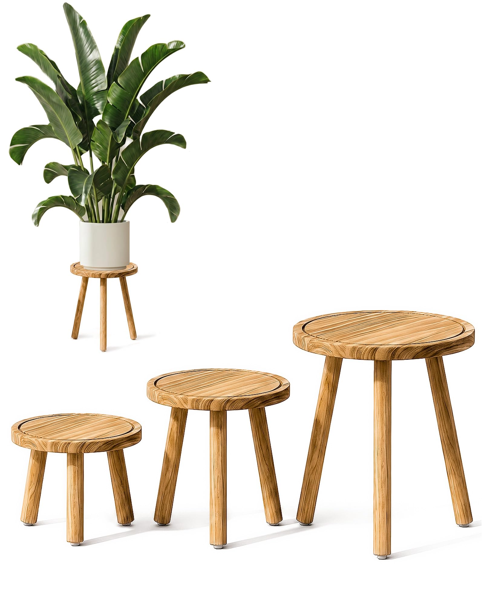 Bamworld Supporto per Piante da Interno, Confezione da 3 Supporti per Piante Singole, per Più Piante, ad Angolo, in Legno, per Patio, Giardino, Balcone, Soggiorno, Camera da Letto (Natura)