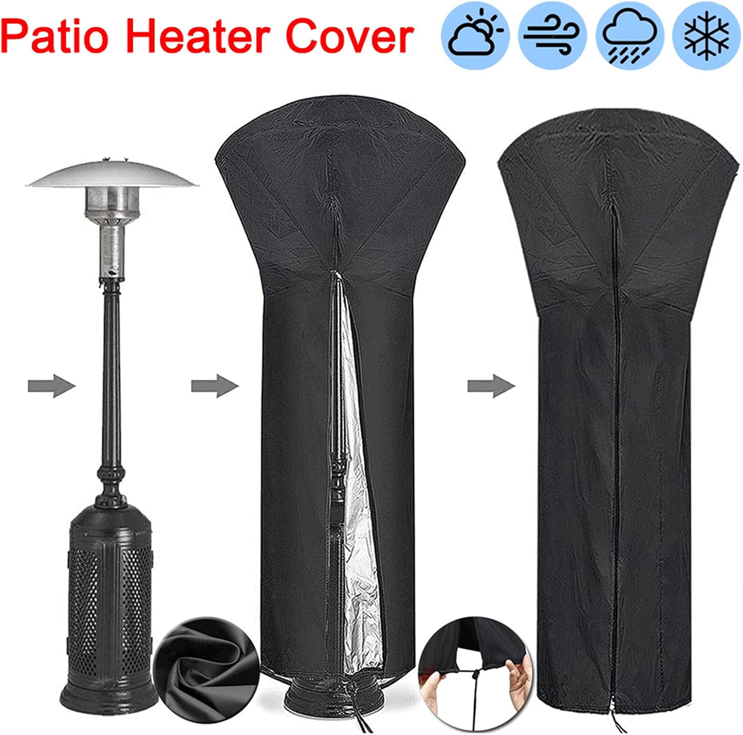 DMKD Patio Heater Covers,Standing Propane Heater Covers, With Zipper Outdoor Heater Cover Heavy Duty Tear-Proof, Anti-Snow, Wind-Resistant Dust-Proof Cover (Size:240*92* 59cm/94*36*23in,Color:black)