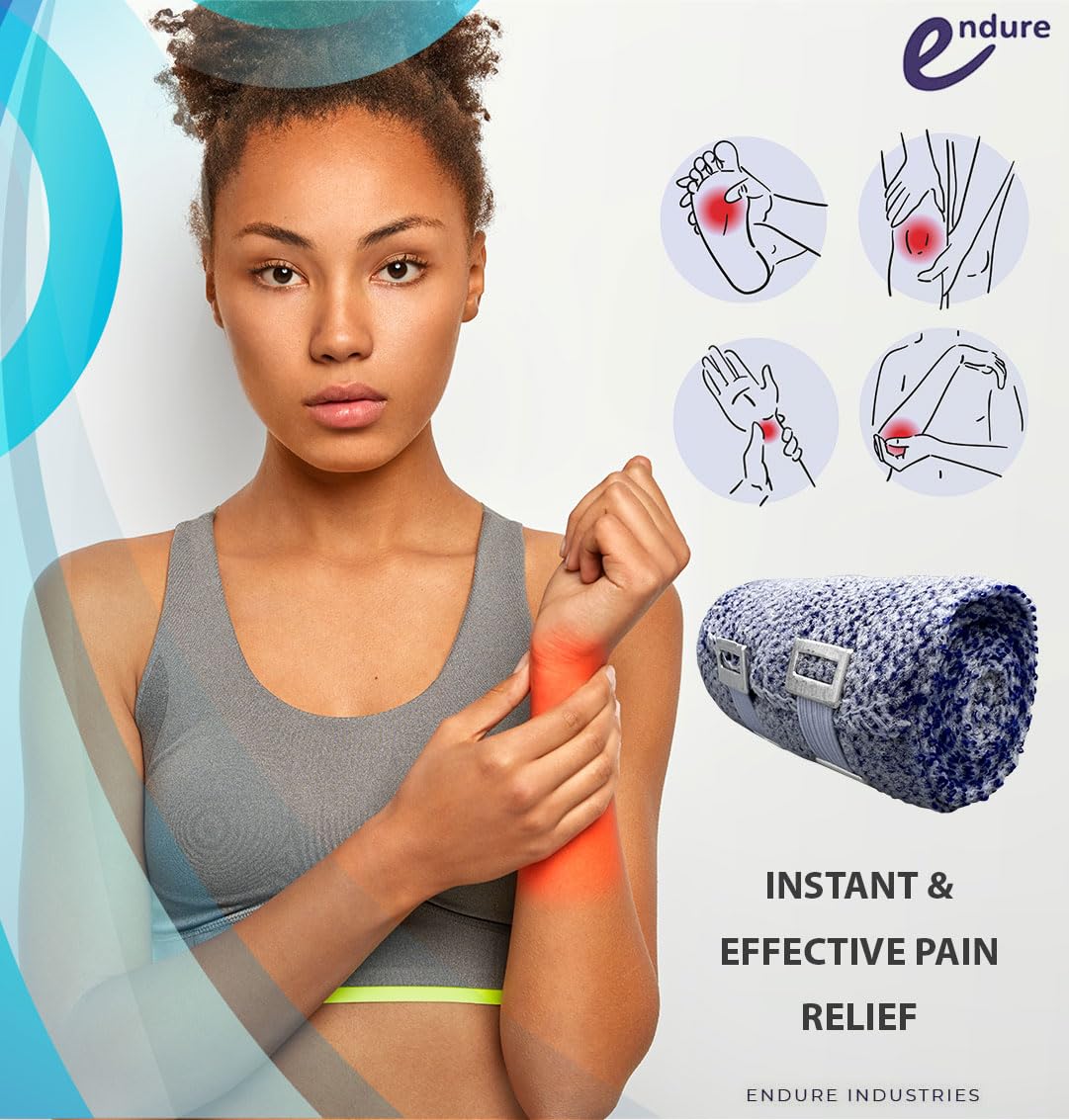 Endure Ice Bandage, Cold Compression Wraps, for Pain Relief, Strains, Bruises,Instant Cooling, Muscle Recovery and Swelling (3 inches x 3.6 m, 4 Pack)