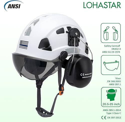 Miniatura 2 de LOHASTAR - Casco de seguridad con visera y protección auditiva, casco de trabajo aprobado por LOHASTAR ANSI Z89.1 para motosierra forestal, casco de