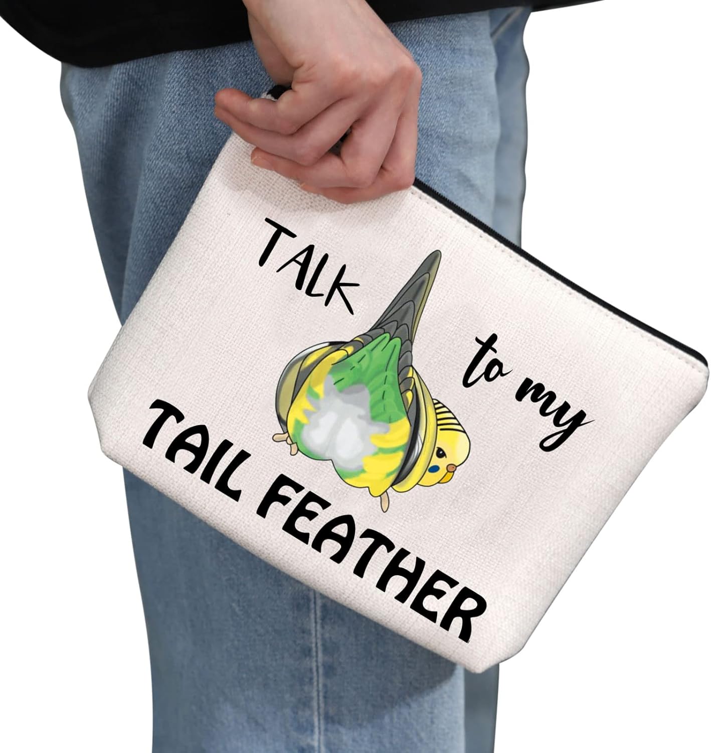 G2TUP Budgie Gift Talk To My Tail Feather Makeup Bag Budgie Lover Cosmetic Bag Budgie Mom Gift Parakeet Lover Gift Bird Watcher Zipper Travel Bag (Talk To My Tail Feather White Bag) - Image 2