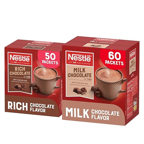 Nestle - Paquete variado de chocolate caliente, paquete de mezcla de cacao caliente, 50 paquetes de chocolate rico, 60 paquetes de chocolate con