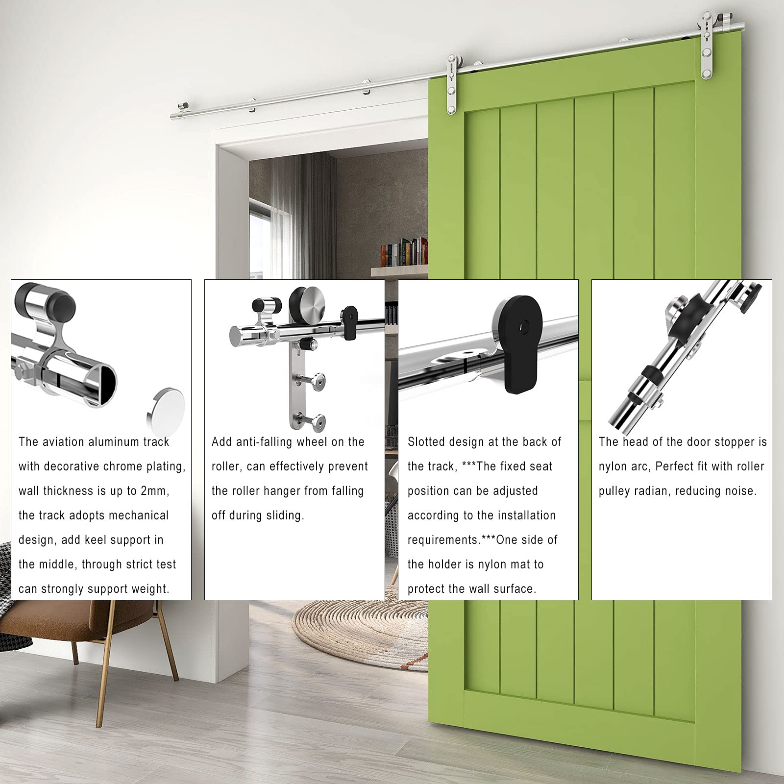 CCJH 183CM/6FT Herraje para Puerta Corredera Acero Inoxidable Kit de Accesorios, Guia Riel Puertas Correderas, Forma I