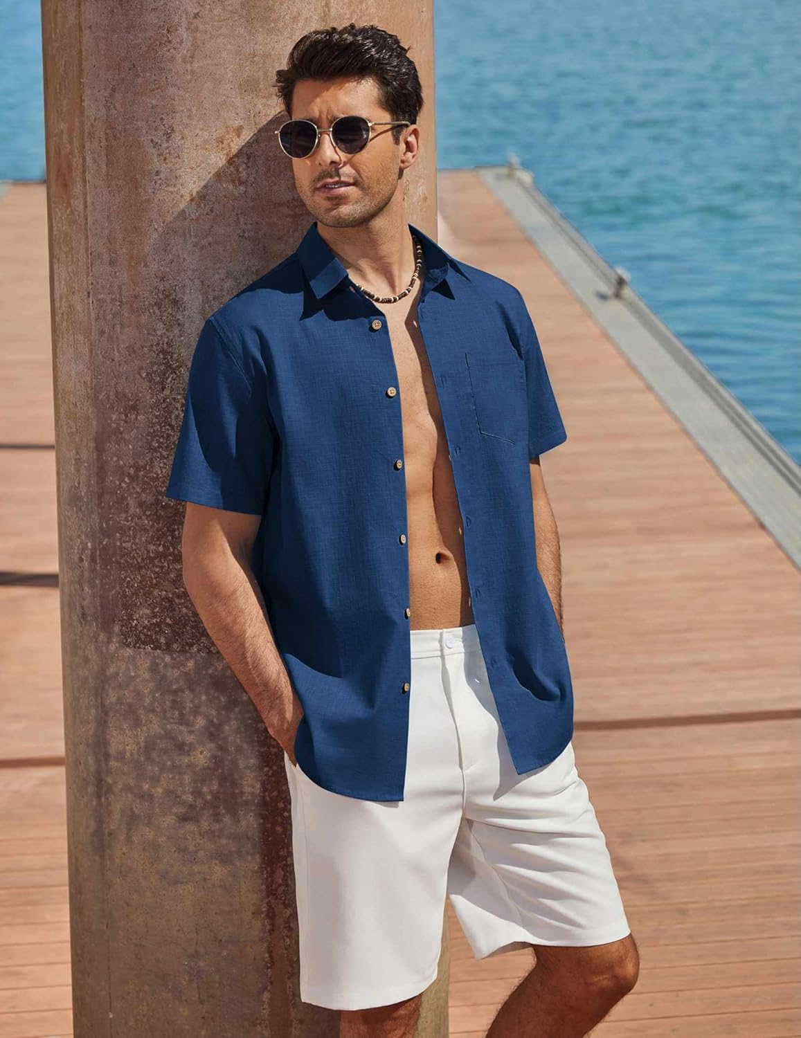 COOFANDY Men's Button Down Short Sleeve Shirt Cotton Casual Summer Shirts Textured Beach Vacation Shirts for Men - Image 3