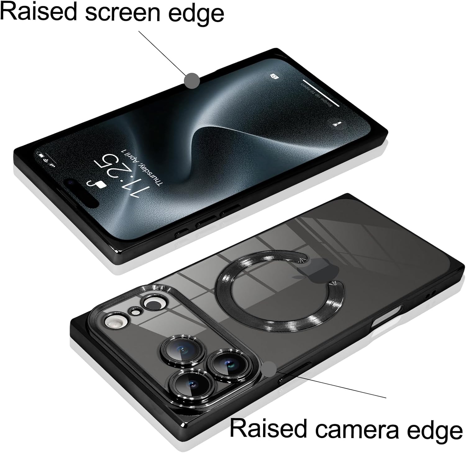 KANGHAR Case Compatible with iPhone 17 Pro Max Magnetic Clear with Camera Lens Protector[Compatible with MagSafe] Luxury Cute Plating Design Full-Body Shockproof Rectangle Protection Cover Black - Image 3