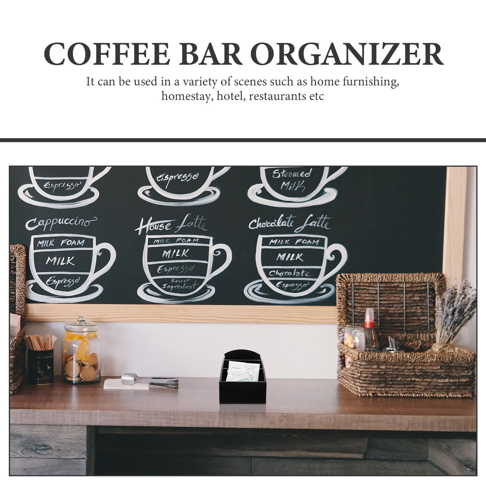 Generico 2 pezzi Organizer per Bustine da Caffè e Zucchero in Acrilico Trasparente Scatola Porta Bustine Tè e Condimenti con Scomparti Separati per Bar e Casa Decorazione da Banco Elegante