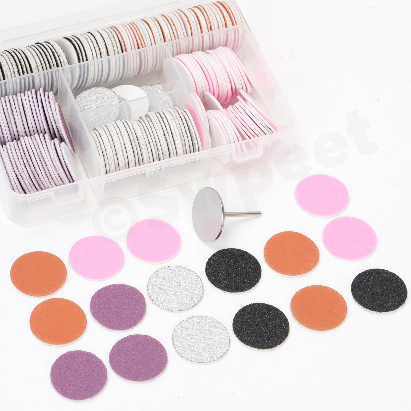 Swpeet 201Pcs 5Colors 80# 120# 150# 180# 240# Grids sostituzione disco di carta da levigatura con metallo unghio trapano bit kit, dischi di carta da levigatura, dischi di levigatura autoadesivi bit