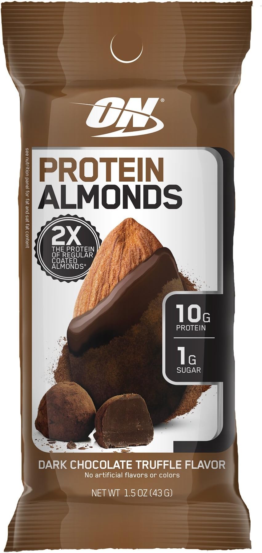 Optimum Nutrition Protein Almonds Snacks, On The Go Nutrition, Low Sugar, Protein Snacks Made with Whey Protein Isolate, Dark Chocolate Truffle, 1.5 Ounce (Pack of 12)