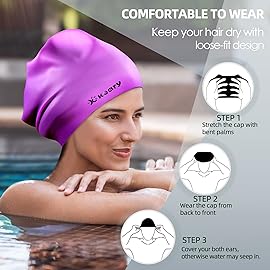 Extra Large Swim Cap for Braids and Dreadlocks Afro Hair Weaves Long Hair, Waterproof Silicone Cover Ear Bath Pool Shower Swimming Cap for Women Men Youth Adult Girl to Keep Hair Dry, Purple XXL
