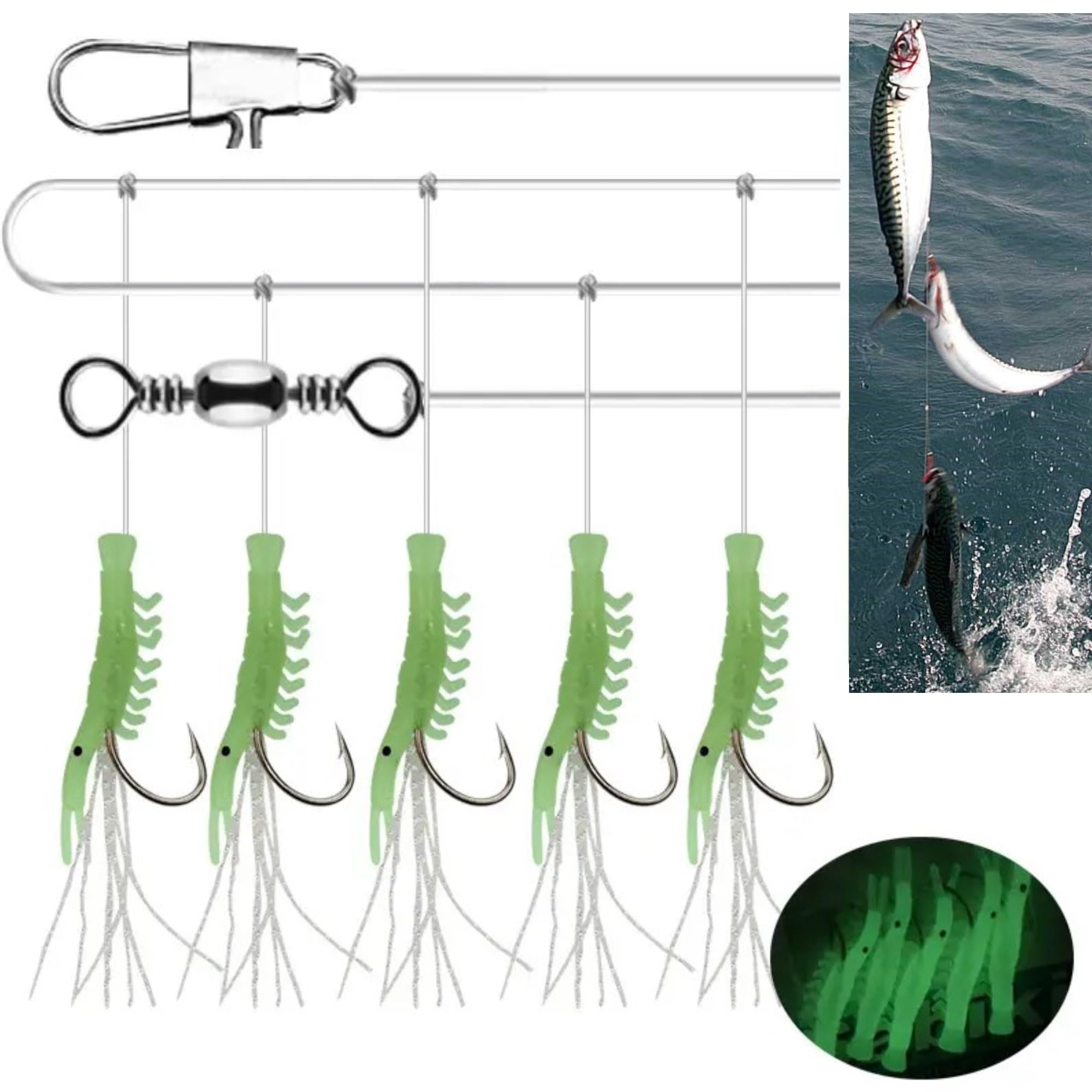 TSURI Sabiki - Mitragliatrice fosforescente, esca da pesca in mare, per sgombri, bar, luoghi e orfie, dimensioni: 5 esche da 4,5 cm