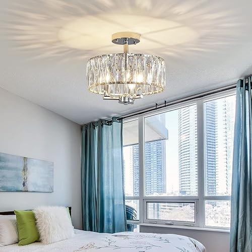 Miniatura 8 de AGV LIGHTING CL002G Lámpara de techo semiempotrada de cristal, base E12, 3 luces, 13 x 15 pulgadas de alto, acabado dorado brillante