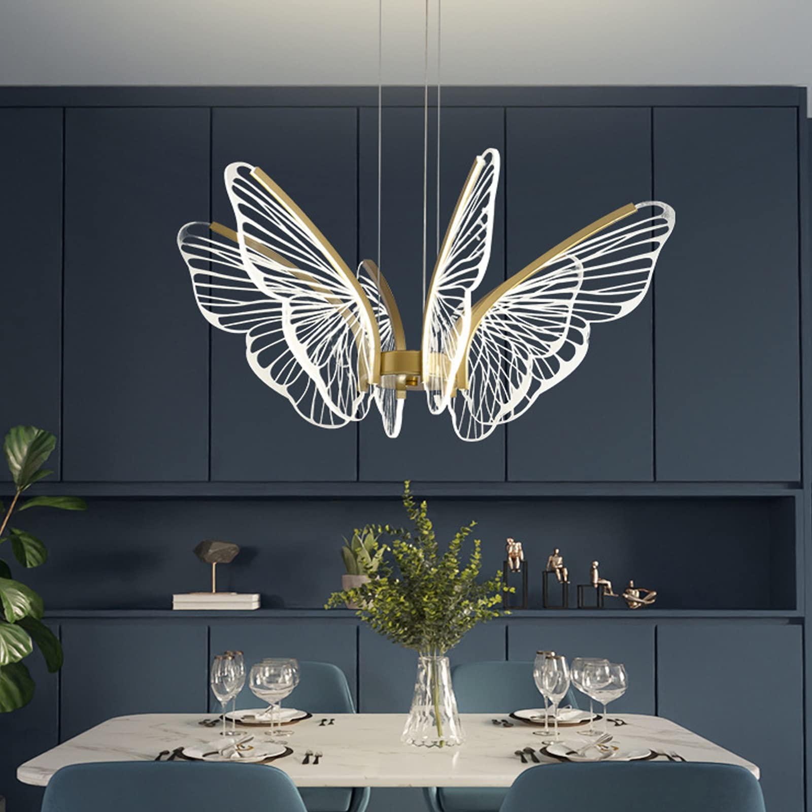 Lampada a sospensione , lampada a sospensione a LED a 6 luci con design a farfalla per soggiorno, lampada a soffitto a LED dimmerabile con montaggio a semi-incasso con telecomando, luci a sospensione