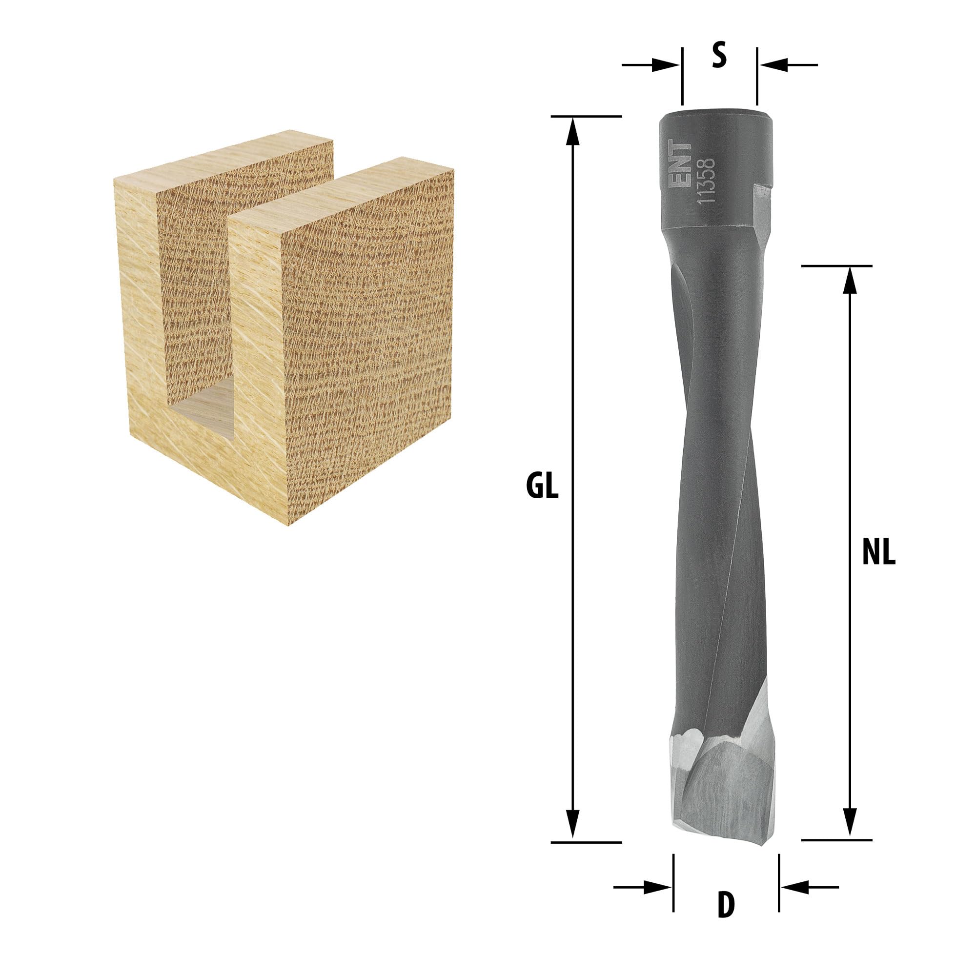 ENT 11358 Nutfräser HW, Durchmesser (D) 14 mm, NL 70 mm, GL 90 mm, für Festool Domino DF700 , Schaft (S) M8x1 mm