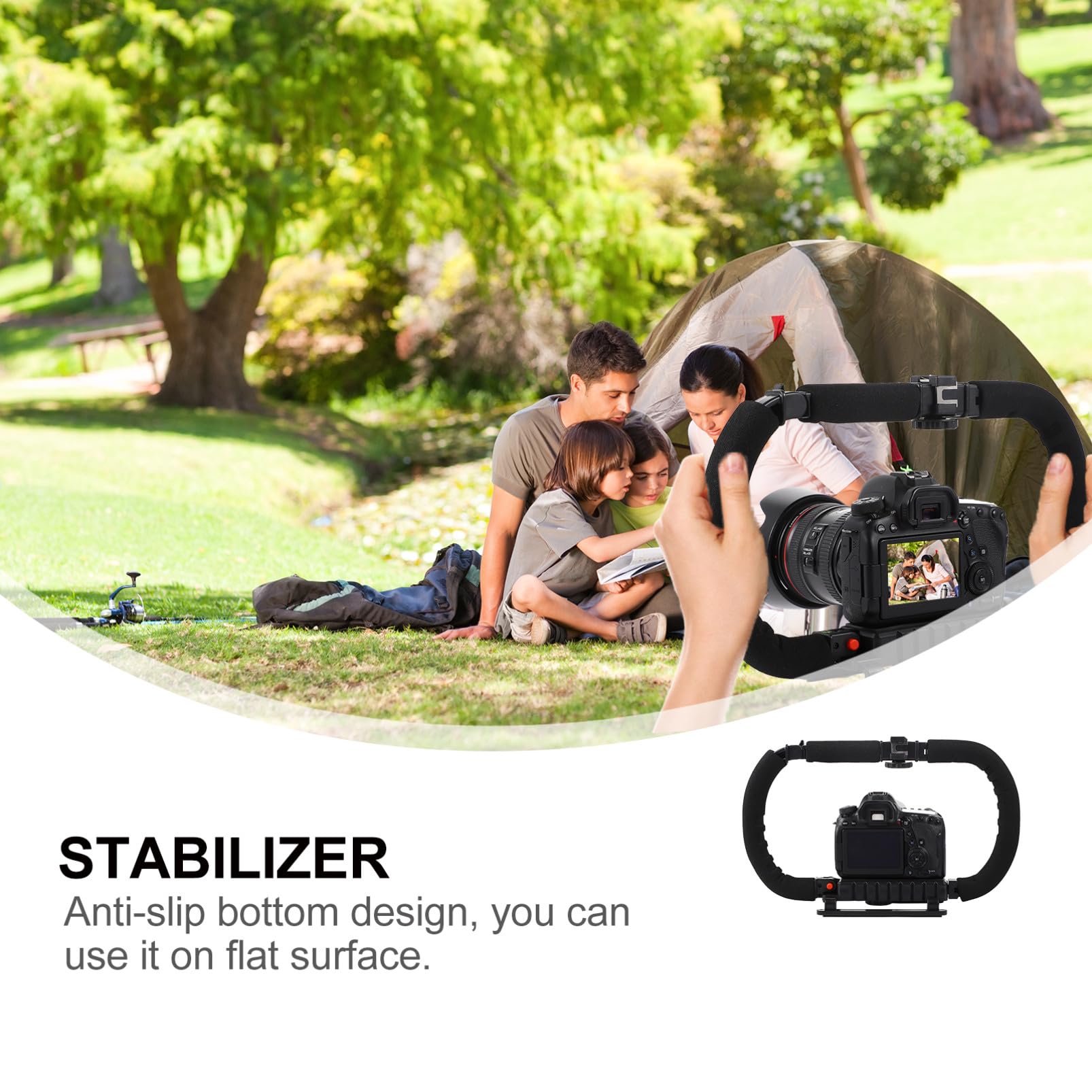 Artibetter Stabilizzatore per Videocamera e Smartphone Nero Impugnatura in Spugna e Supporto per Tre Hot Shoe, Vite da 1/4 Pollice per Riprese Professionali