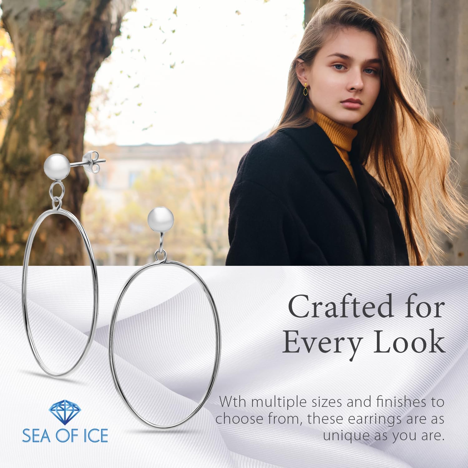 Sea of Ice Sterling Silver Open Oval Drop Dangle Hoop Bead Post Dangle Earing–5mm bead, size 25mm x 10mm - Elegant Sterling Silver Earrings for Women – Nickel-Free Jewelry - Image 7