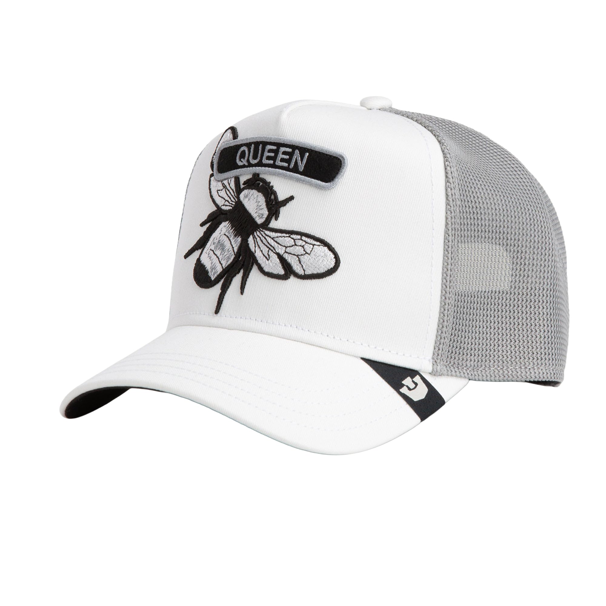 Goorin Bros Queen Bee Trucker Cap with Embroidered Bee, White and Grey, One Size Unisex