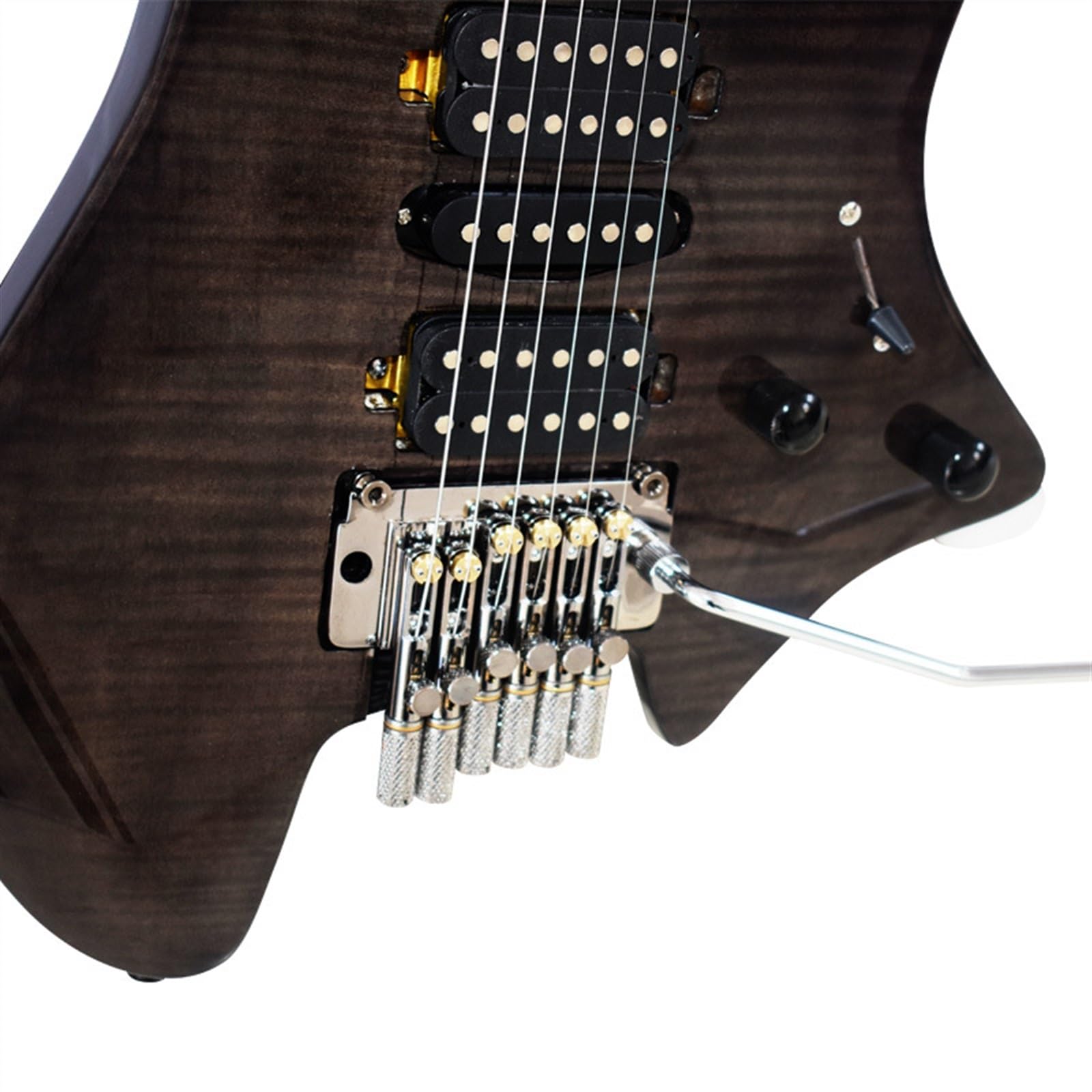 Czarna 6-strunowa Gitara Elektryczna Bezgłowa. Korpus Z Drewna Jesionowego. Klonowy Gryf I Podstrunnica Z Tremolo Profesjonalna Bezgłowy Gitara Elektryczna