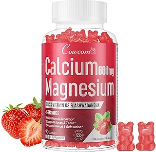 Gomitas de calcio y magnesio y zinc para niños y adultos, glicinato de magnesio de alta absorción 300 mg con vitamina D3, B6, B12 para huesos, músculos, estado de ánimo tranquilo, apoyo para dormir