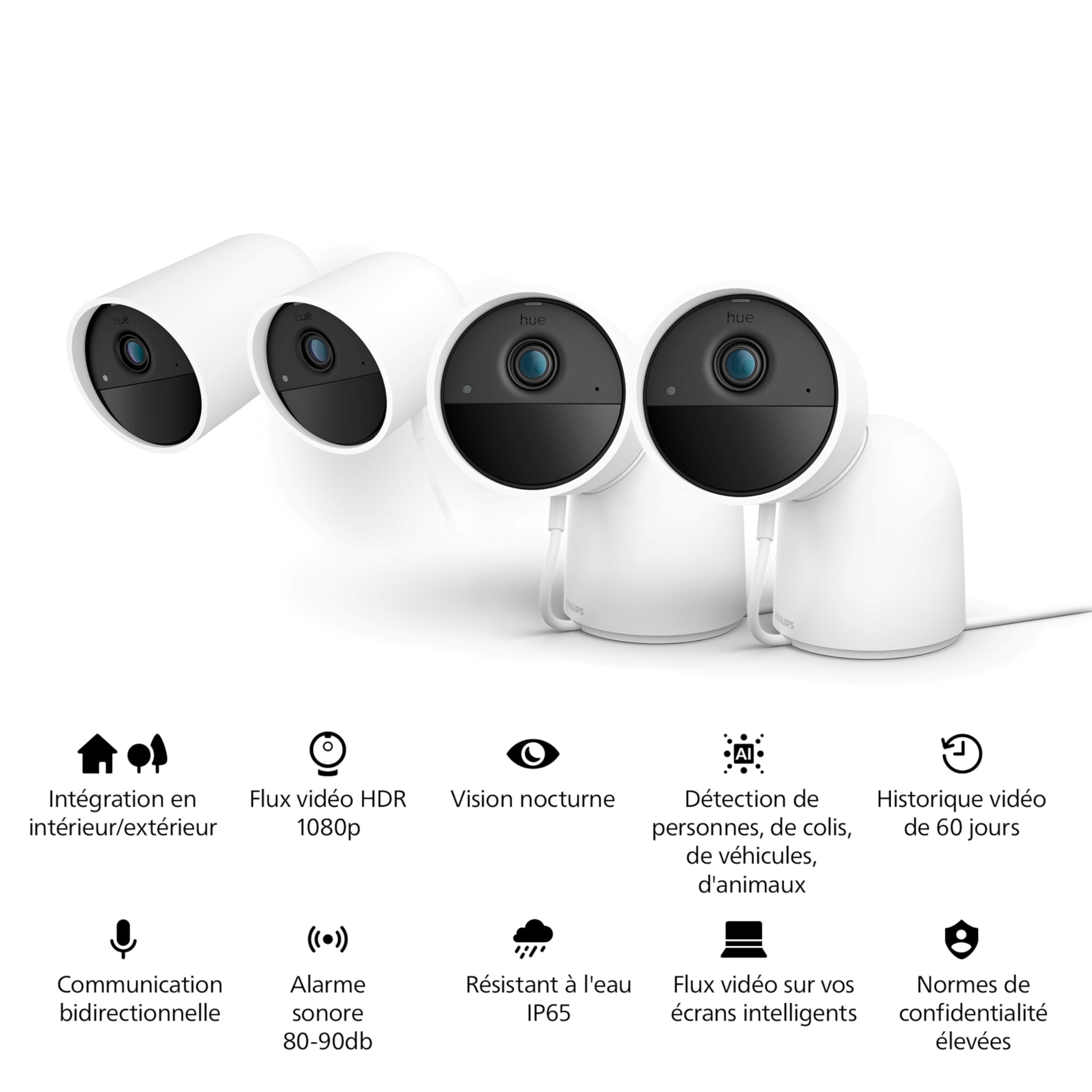 Philips Hue Secure, Caméra HD 1080P sans Fil, Utilisation intérieure ou extérieure, contrôle avec Une Seule Application, Blanc