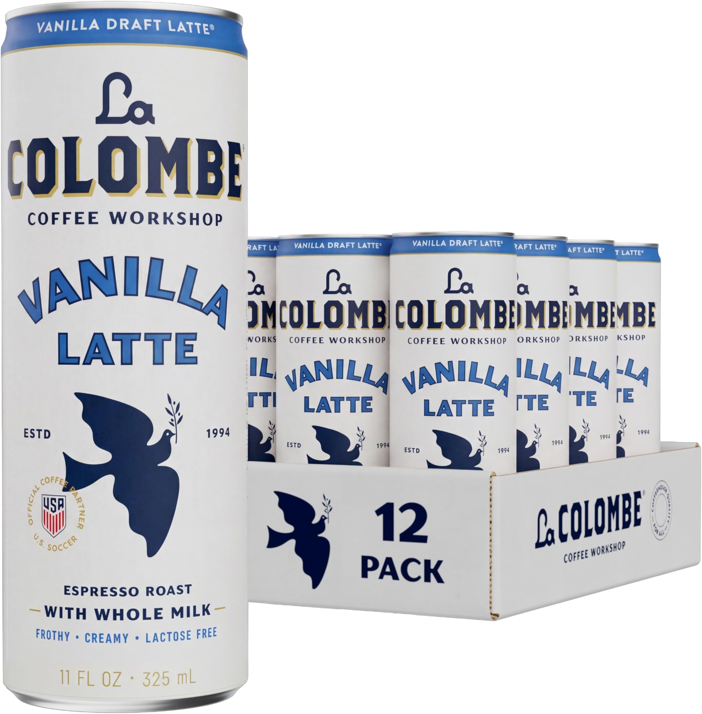 Coffee, Vanilla Draft Latte, 11 fl oz Cans (Pack of 12), Coffeehouse Quality Cold Brew, Specialty Grade Coffee Beans, Ready-to-Drink On-the-Go