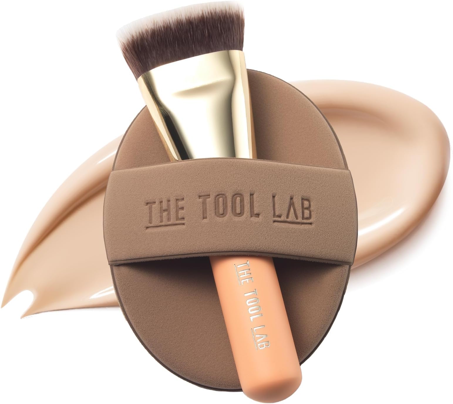 - THE TOOL LAB All Day Fitting Duo (Glow type) - Premium Base Makeup Set for Liquid Cream Powder Foundation, Buffing Blending Face Brush, Sponge, Portable Case - 1.1" Flat Top Brush