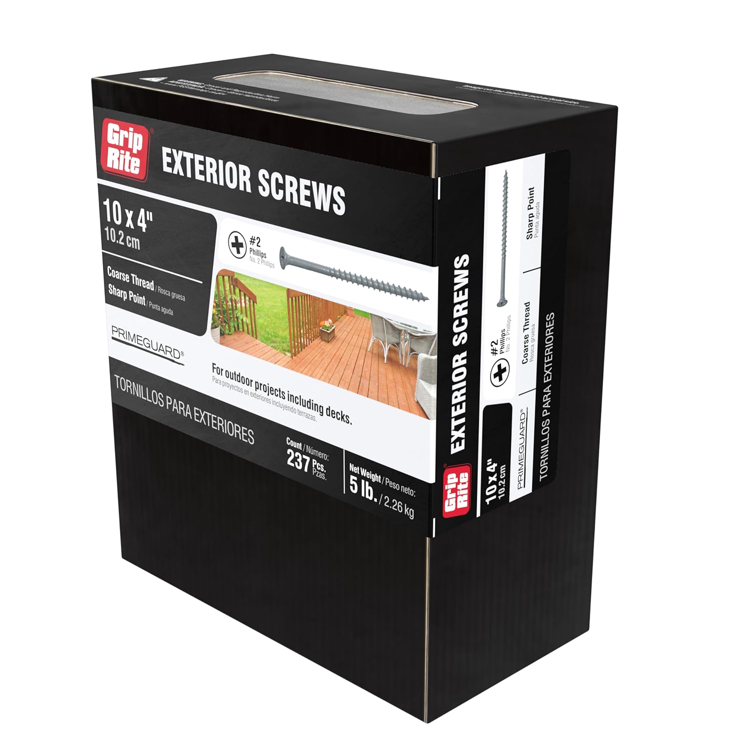 Grip-Rite PTN4S5 PG10 Polymer Coated #10 x 4 Coarse Thread Deck Screw, Gray, 5lb Box