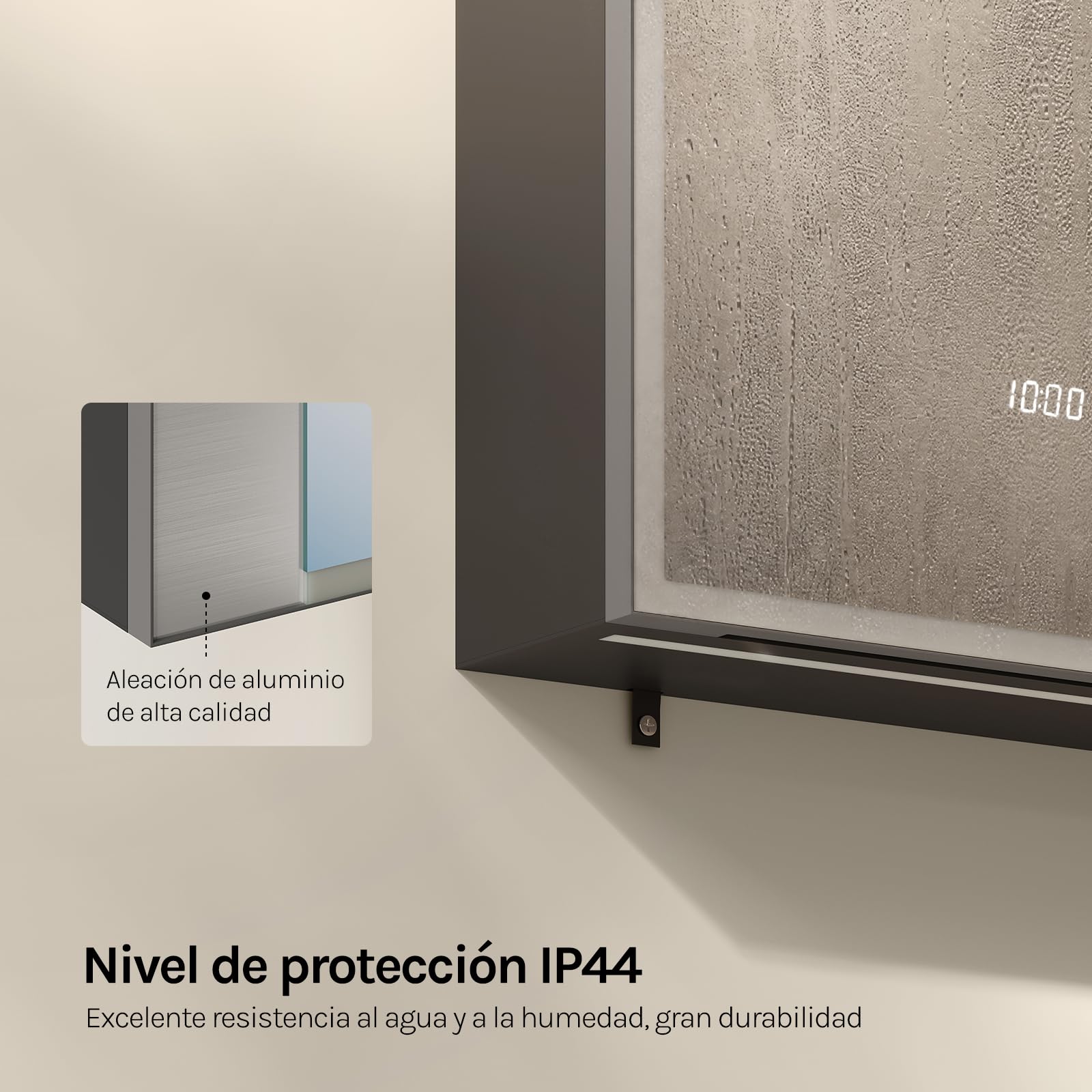 WOLTU Espejo de Baño con LED, Espejo con Espacio de Almacenamiento, Función Antivaho, Estantes Ajustables, Lupa de Aumento 3×, 1 Puerto USB, 1 Puerto Type-C, 2 Enchufes, 14,5×50×70 cm, Negro