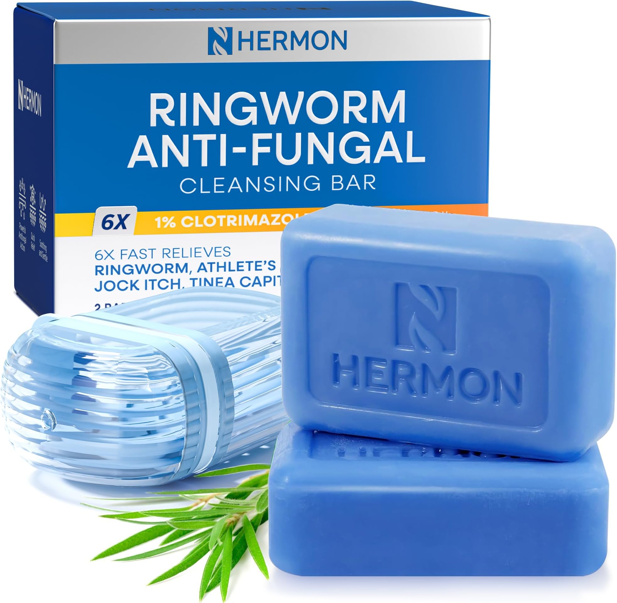 Hermon Powerful Ringworm Antifungal Soap – Treatment for Ringworm, Athlete’s Foot & Jock Itch – Tea Tree Oil & Sulfur Formula – Fungal Soap for Daily Body Wash – 2 Pack