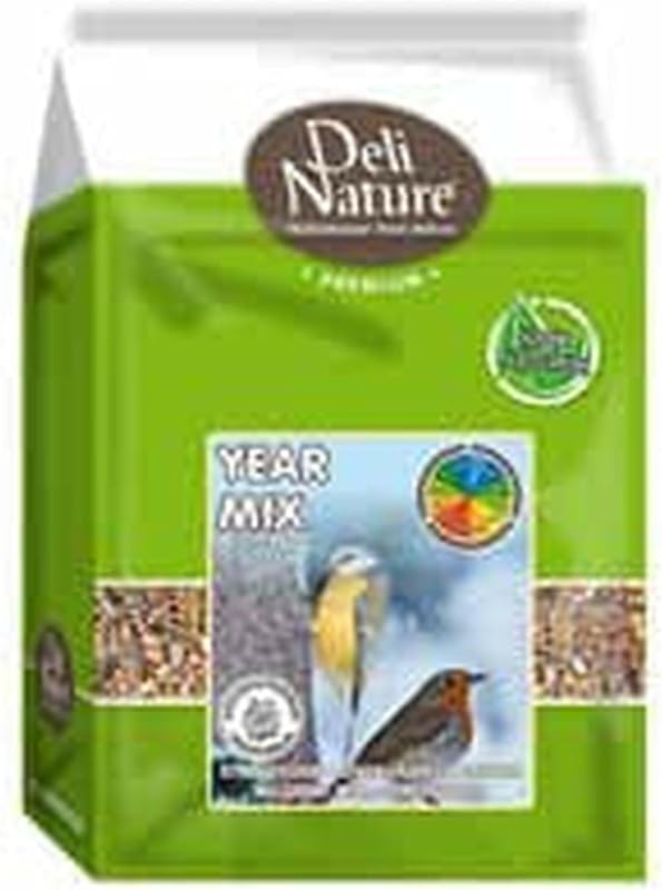 DELI NATURE - Mixtura Year Mix para Aves Silvestres, 1 kg, Mezcla Energética de Semillas y Cereales, Alimentación Completa para Pájaros de Exterior todo el Año
