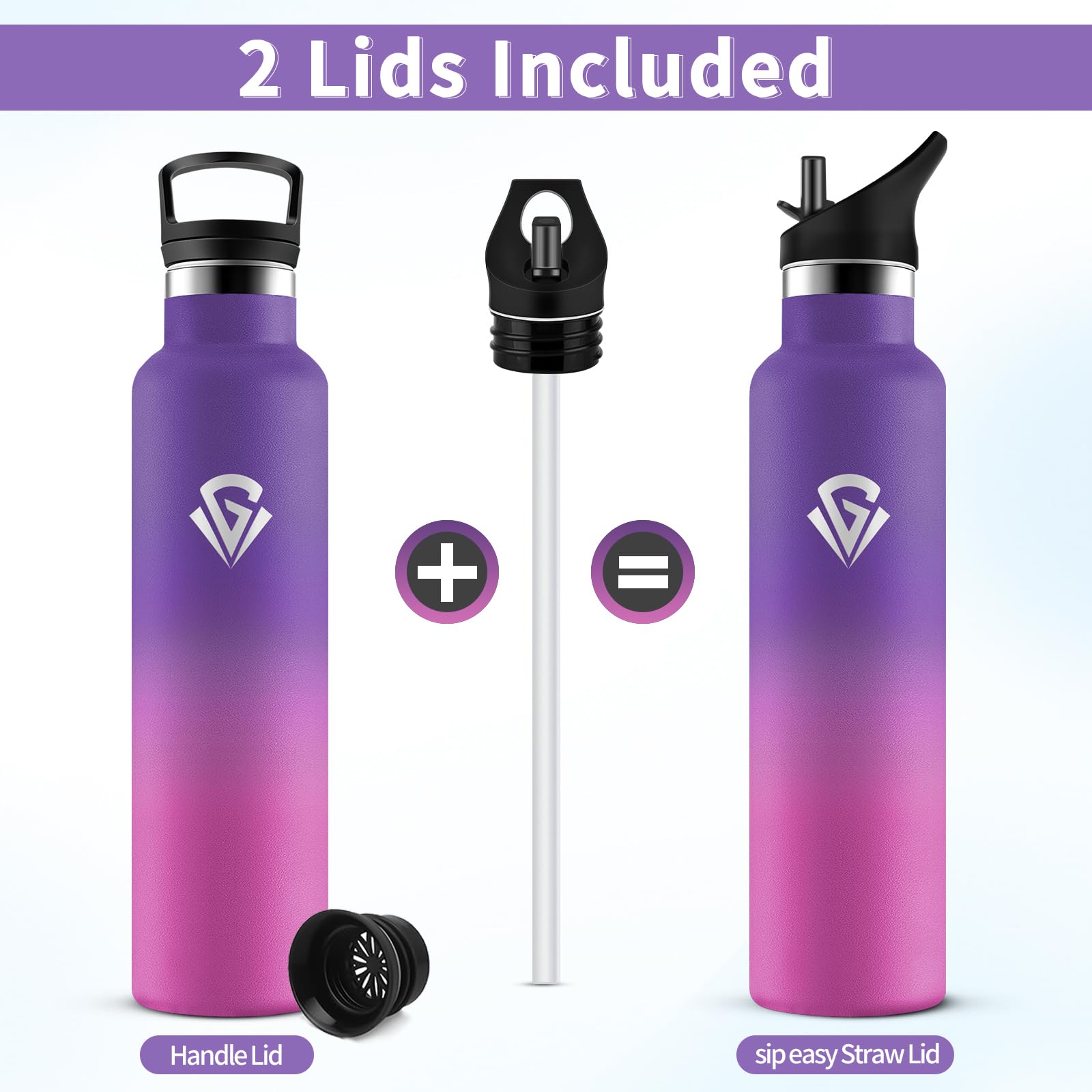 Borraccia Termica 1L, Bottiglia Termica a Prova di Perdite, senza BPA, Riutilizzabile, Facile Pulizia, Borraccia Acciaio Inox con Cannuccia, Termos per Adulto, Campeggio, Ciclismo, Viaggio, Yoga