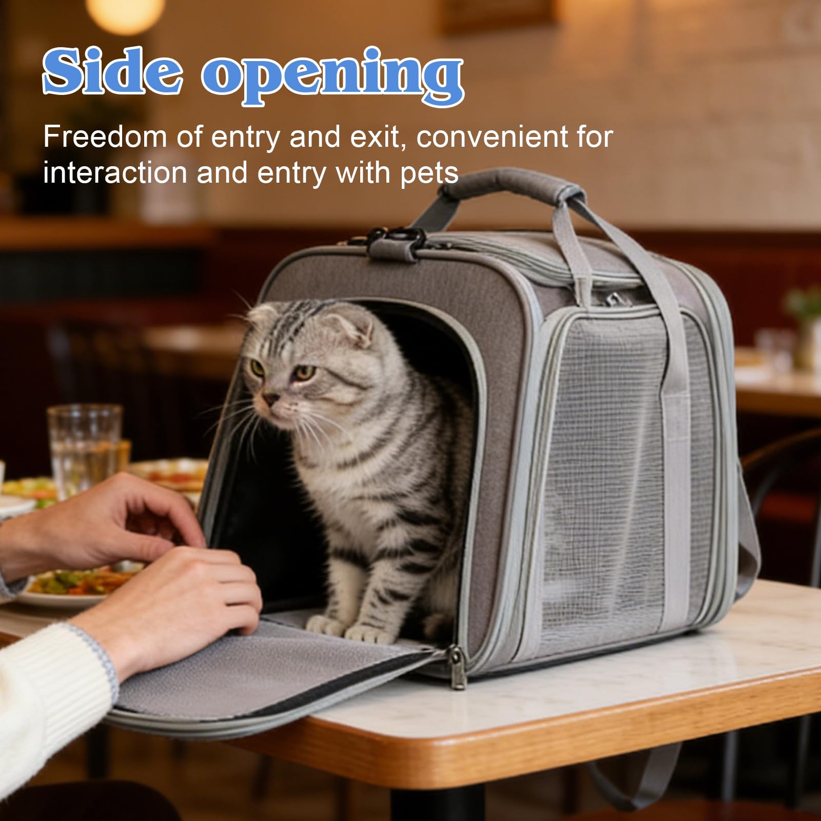 Sac Transport Chat Chien, 45 x 30 x 30 cm Sac de Transport pour Chat, Sac de Transport pour Animal, Sac de Transport pour Chats Pliable pour Chiens et Chats avec Bandoulière Réglable Gris, L