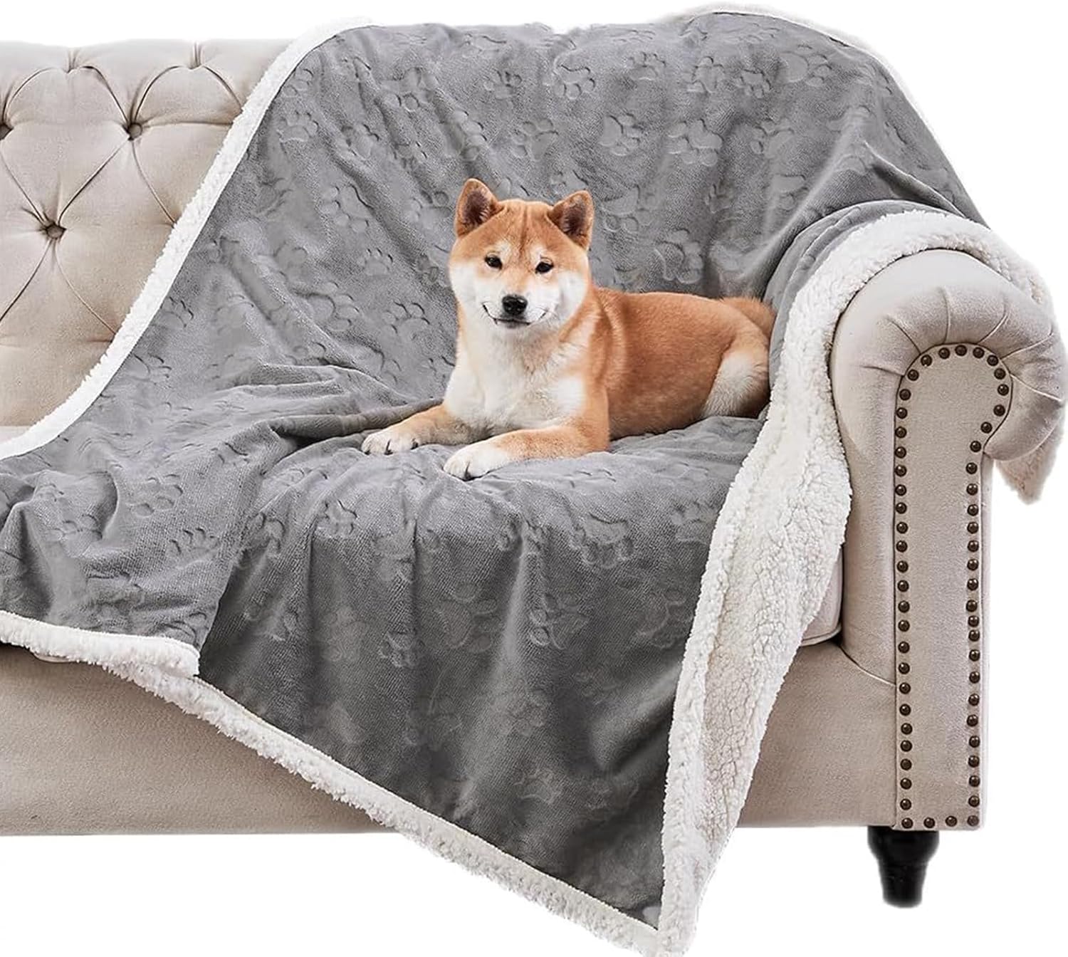 Waterproof Blanket For Dogs & Cats, Calming Cat Blanket For Couch Protector Washable Pee Urine Proof Dog Blanket Cover Reversible Pet Blanket For Bed Couch Sof ( Color : Grey 2*2 , Size : L 145*165CM/